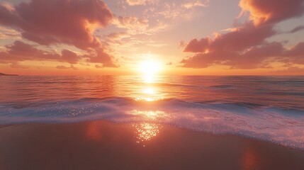 Fototapeta premium Scenic Seascape at Sunset with Orange and Pink Hues Reflecting on the Ocean Surface