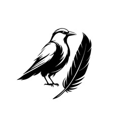 Majestic Crow and Feather: A Black and White Graphic Design.  Perfect for nature lovers and minimalist art enthusiasts. This striking vector illustration is both elegant and simple.