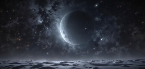 Fototapeta premium Celestial canvas with twinkling stars and silvery moonlit glow, galaxy, stars, night sky