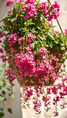 Vibrant Pink Flowers in Hanging Basket