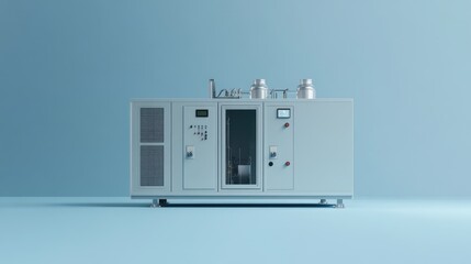 A generator with a heavy-duty build for industrial use, displayed on a pale blue surface.