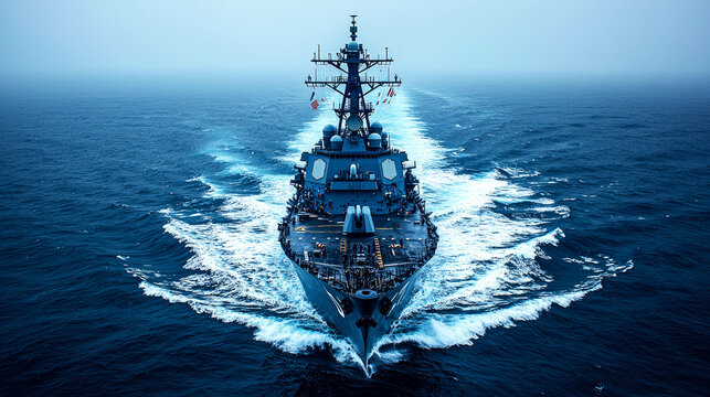 Mighty Naval Destroyer at Sea: Aegis Combatant's Power