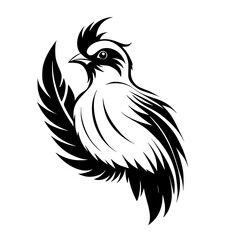 Elegant Bird Silhouette with Feather: Black and White Avian Art