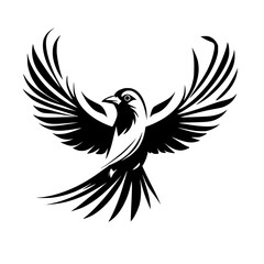 Fototapeta premium Majestic Bird in Flight: Black and White Avian Silhouette, Wings Spread Wide, Symbolic of Freedom and Nature