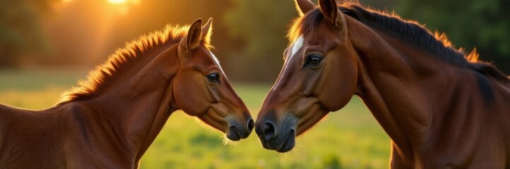 Obraz premium Foal Nuzzling Mare's Neck, close up, affection, unicorn