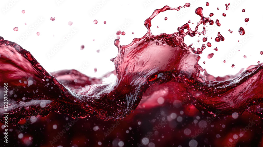 Poster crimson liquid splash: dynamic close-up of a rich, dark red liquid splashing, creating a vibrant and