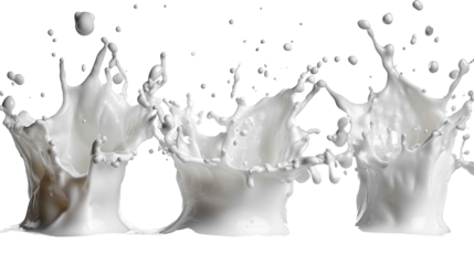 Milk Splash:  A dramatic, frozen moment of creamy white milk splashing and exploding, creating dynamic abstract shapes and textures against a clean background.