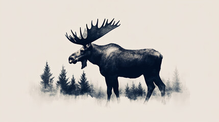 A large moose is walking through a forest
