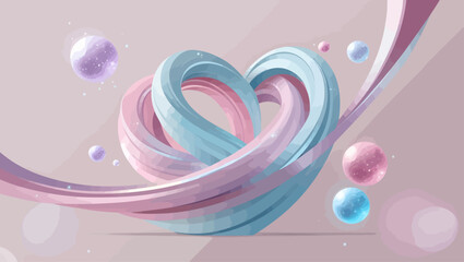 Abstract Heart with Pastel Swirls and Floating Spheres