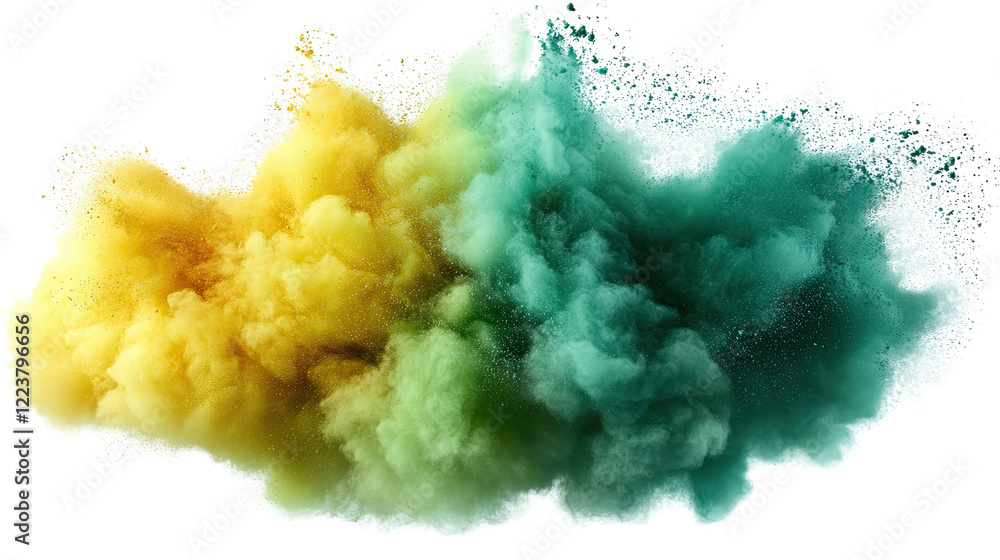 Aufkleber abstract color explosion: a vibrant burst of yellow and teal powder explodes, creating a dynamic and