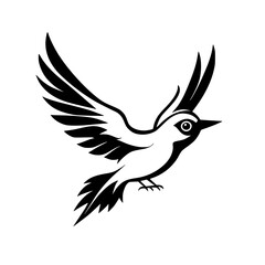 Bird in Flight: A Black and White Vector Illustration of an Avian in Motion.  Perfect for nature lovers and graphic design projects.
