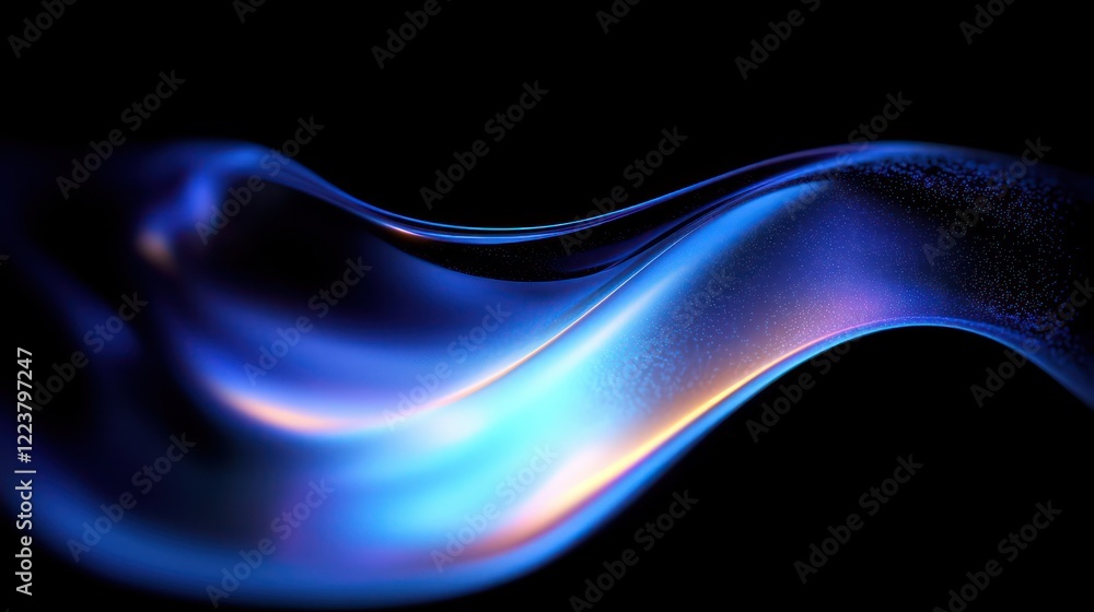 Poster futuristic abstract design with iridescent curves and blue backlighting 3d render