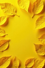 Obraz premium Golden sunflower leaf pattern on a bright yellow background , garden, foliage