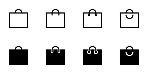Shopping bag icon set, flat style line and glyph vector illustrations