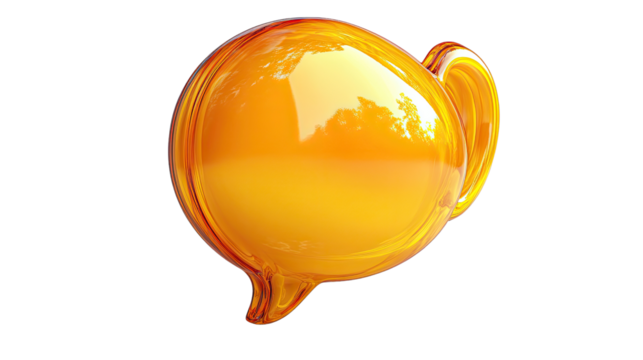 Amber Speech Bubble: A vibrant, glossy amber speech bubble, rendered in 3D,  with a subtle gradient adding depth and richness. Perfect for conveying messages of warmth, optimism, and communication.  - Powered by Adobe