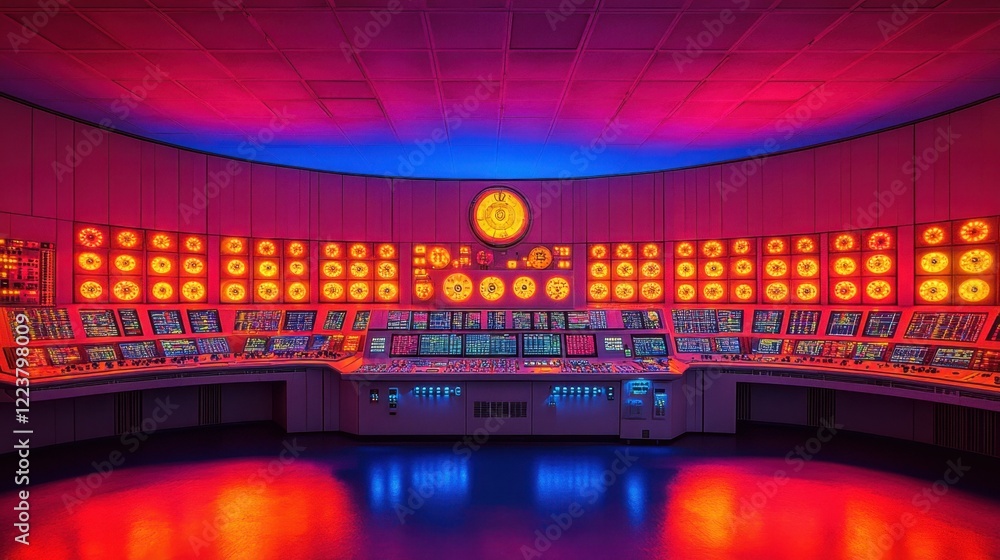 Poster a high-tech control room with glowing scada screens and advanced automation setups.