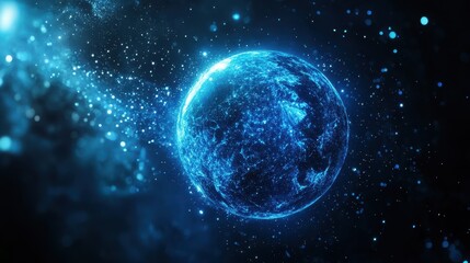 Fototapeta premium Glowing Blue Planet Digital Network Connection