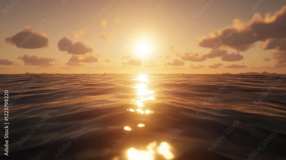 Poster sunlight hitting the ocean's surface, creating a shimmering reflection in the water.