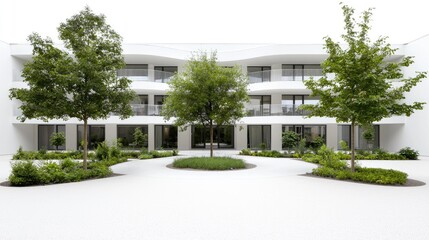 Modern white building courtyard garden landscaping