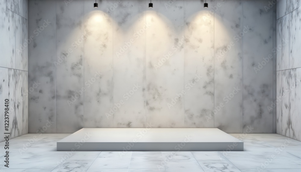 Poster empty gallery space interior studio. minimalist design. gray floor. white backdrop table on concrete