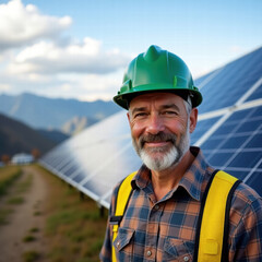Obraz premium A portuguese man standing beside a solar panel