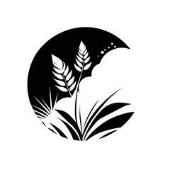 Elegant Monochrome Floral Design: Black and White Plant Illustration with Wheat and Leaves.  Perfect for nature-themed projects, minimalist designs, and botanical art.