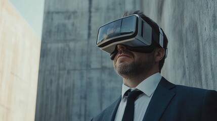 Businessman Experiencing Immersive Virtual Reality Technology