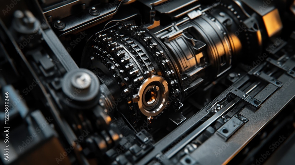 Poster a servo motor driving a custom gear train with high-precision alignment.