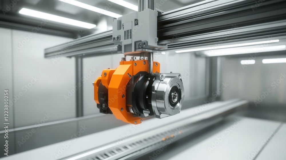 Poster a servo motor driving a precise x-y axis in an industrial d printer.
