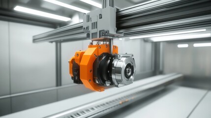 Fototapeta premium A servo motor driving a precise X-Y axis in an industrial D printer.