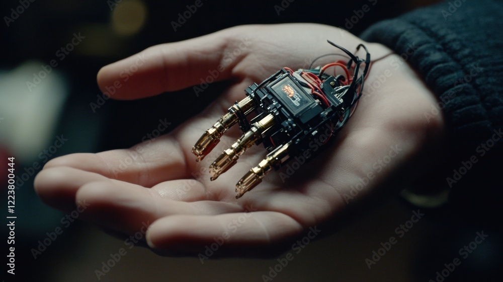 Poster a servo motor powering a small, precision robotic gripper.