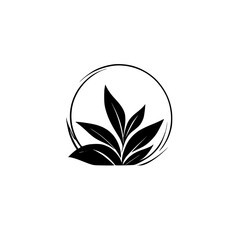 Fototapeta premium Elegant Botanical Leaf Logo Design: Minimalist Black and White Plant Illustration