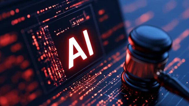 Justice gavel for Artificial Intelligence legal regulation, AI technology law, legislation ethics