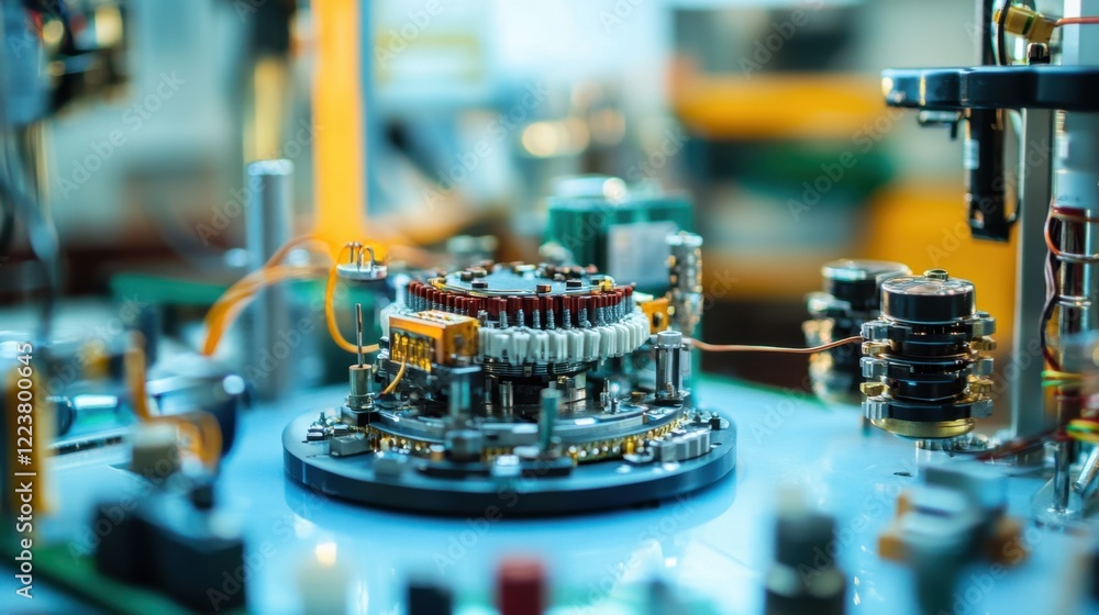 Poster a servo motor with integrated control electronics, placed on a clean table.