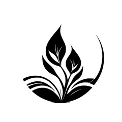 Elegant Black and White Floral Design: Minimalist Botanical Illustration with Leaves and Circle Frame. Perfect for Nature-Inspired Decor, Branding, and Prints.