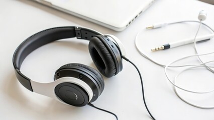 Headphones, Laptop, and Accessories on Desk