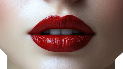 Obraz premium Seductive Red Lips: Close-up of luscious, full red lips with a perfect, smooth application of bold lipstick. The alluring image highlights the seductive power of a classic red lip.