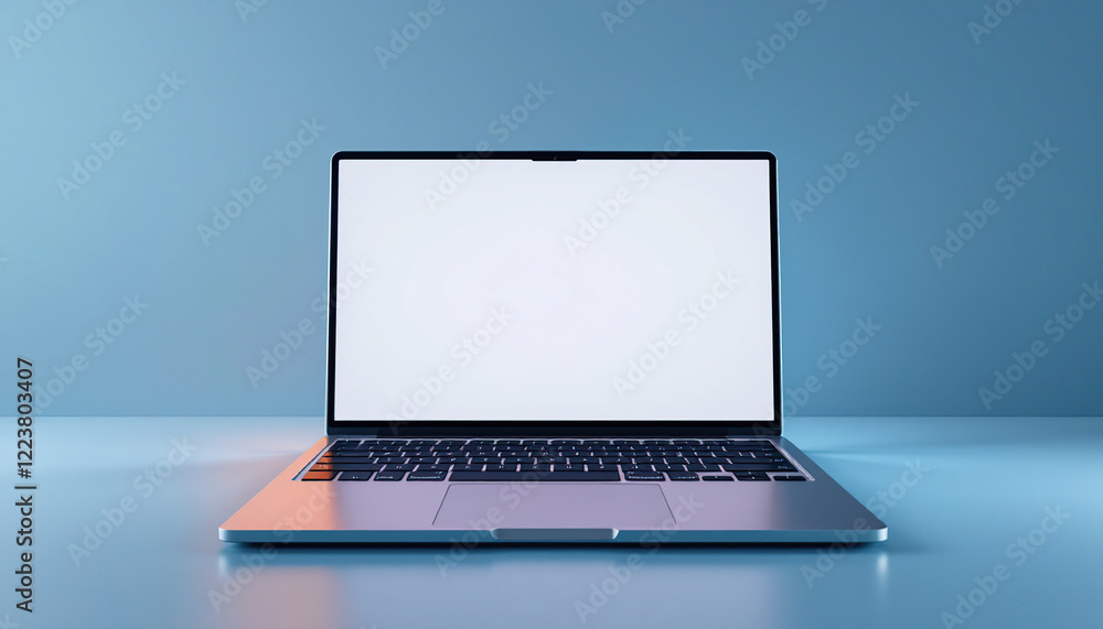 Poster modern laptop computer with blank screen display