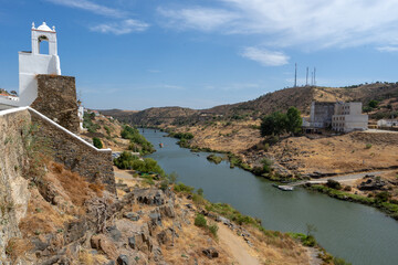 Aerial view to the bridge under the Guadiana river in the Alentejo locality of Mertola-Portugal