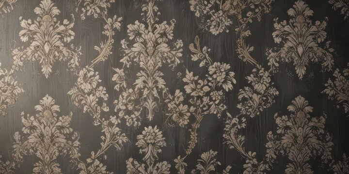 Fototapeta Distressed damask wallpaper with floral patterns ,  floral,  damask,  wallpaper