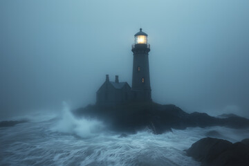 Obraz premium Lighthouse during a storm, dark, gloomy atmosphere