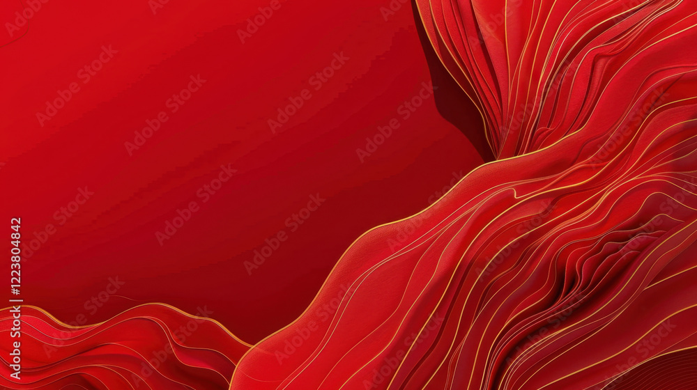 Poster vibrant red abstract waves with golden accents create dynamic visual flow, evoking energy and moveme