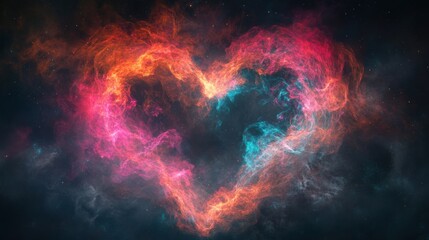 A surrealistic heart composed of vibrant cosmic nebulae, set against a dark background, Surrealistic style