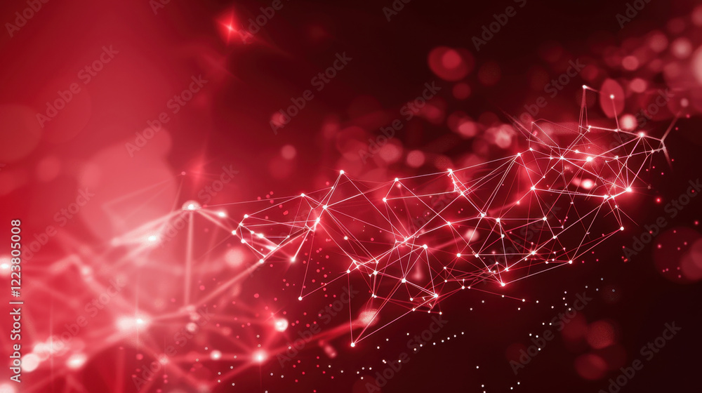 Aufkleber abstract red background with glowing lines and dots, representing technology and connectivity