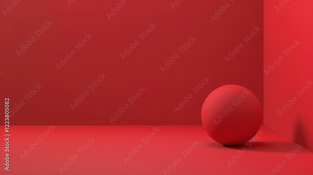 Poster vibrant red sphere rests in minimalist red room, creating striking visual contrast. simplicity of de