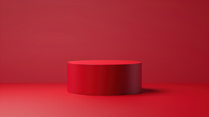 vibrant red cylindrical podium against matching red background, creating bold and striking visual effect. Perfect for product displays or artistic presentations