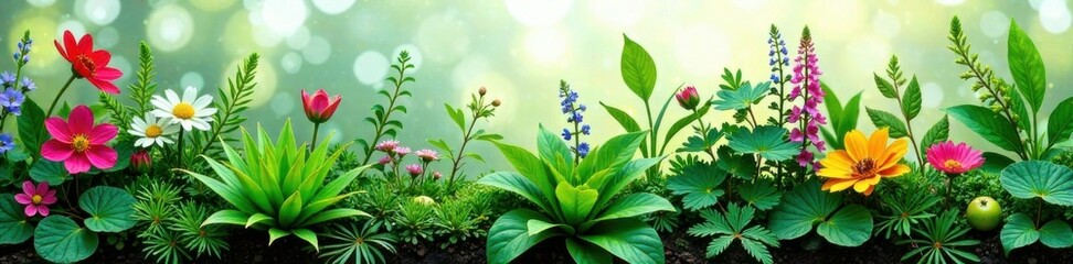 Naklejka premium Diverse collection of forest herbs and foliage, forest, herbs