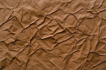 Crumpled brown wrapping paper shows an irregular texture, creating a detailed backdrop with interesting folds and creases across its surface
