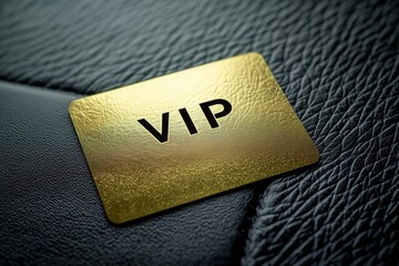 Golden vip card resting on a luxurious black leather surface, symbolizing exclusivity, privilege, and access to elite services or unforgettable experiences