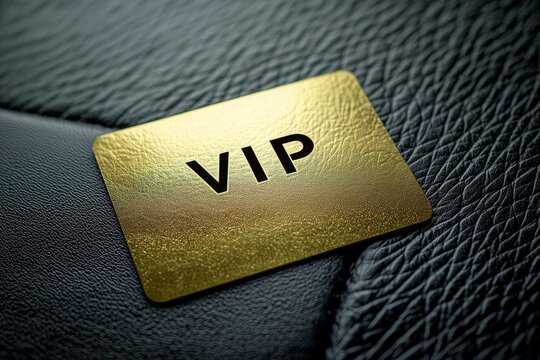 Golden vip card resting on a luxurious black leather surface, symbolizing exclusivity, privilege, and access to elite services or unforgettable experiences - Powered by Adobe